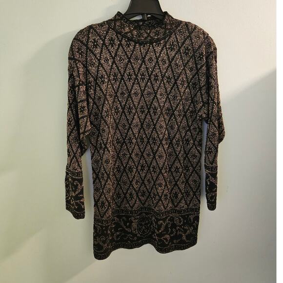 VINTAGE Pierre Cardin 70s or 80s Black & Gold Mock Neck Sweater Size Large - Picture 4 of 14